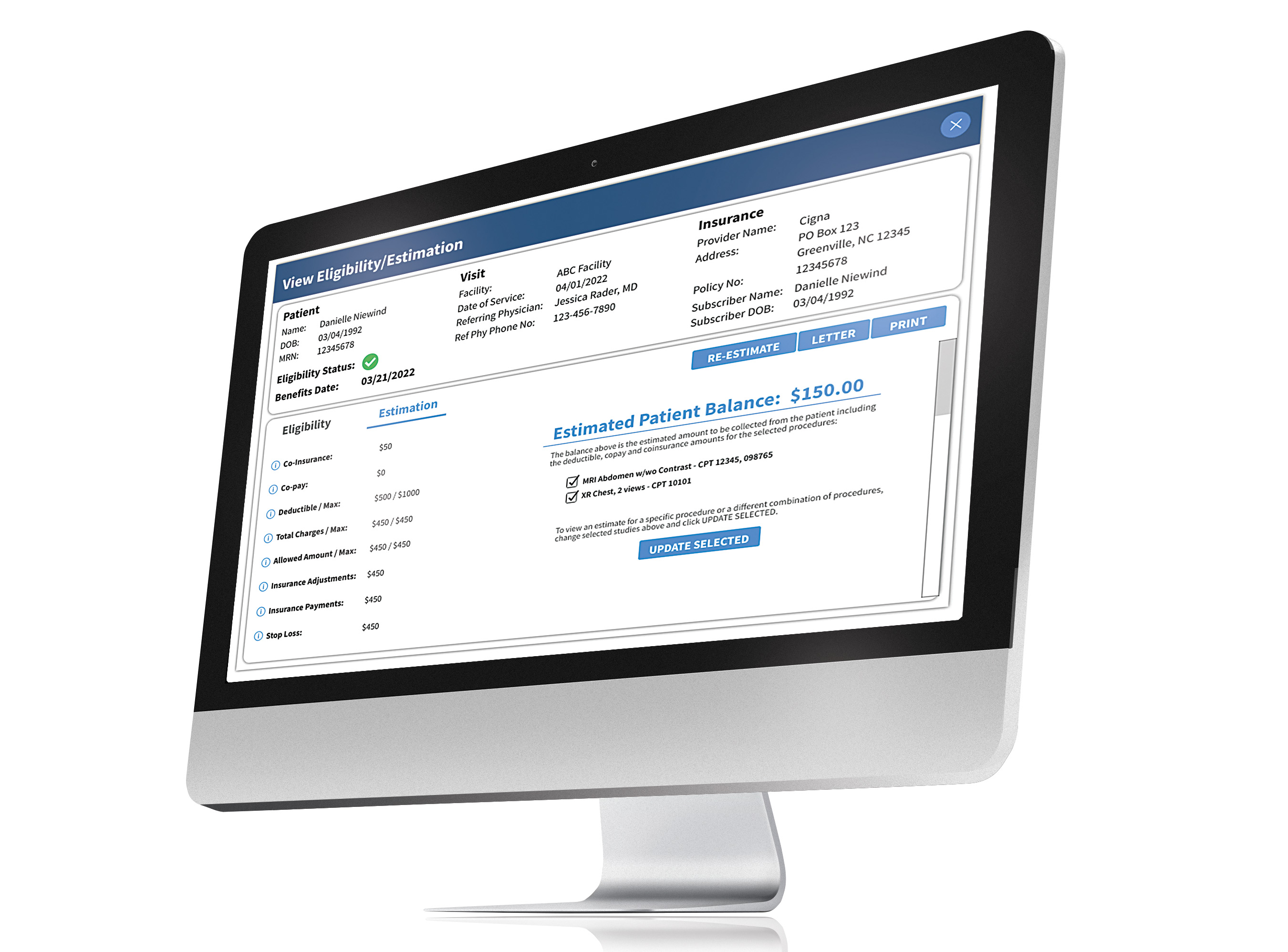 Estimator Screen View