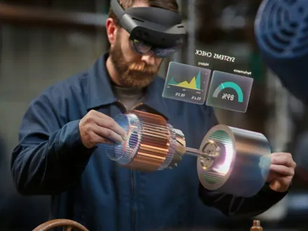 worker using a hololens augmented reality display