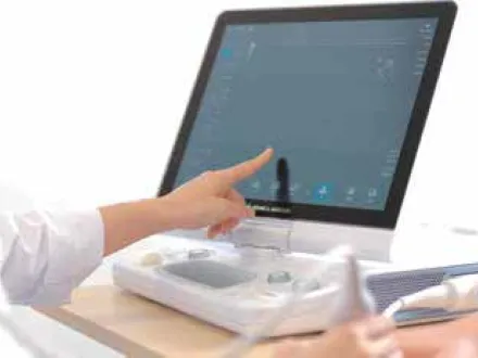 technician drawing on SONIMAGE HS2 screen with finger