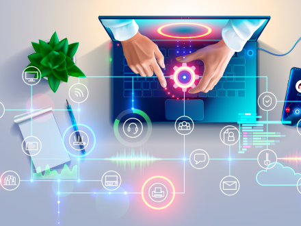 hands coming out of a computer screen to help. representing remote support