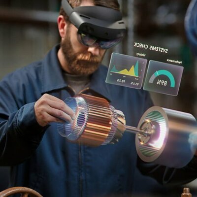 worker using a hololens augmented reality display