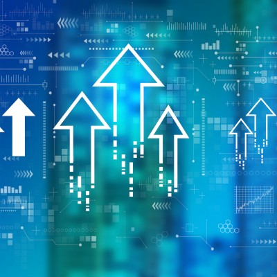 graphic showing data and arrows pointing up representing upgrades